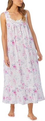 Cotton Lawn Sleeveless Ballet Gown (White Ground Floral) Women's Pajama