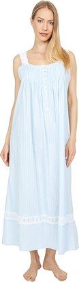 Cotton Dobby Stripe Woven Sleeveless Ballet Nightgown (Solid Blue) Women's Pajama