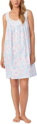 Cotton Lawn Sleeveless Chemise (Aqua Print) Women's Pajama