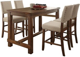 Counter Dining Table Set With Center Beam, Brown and Beige