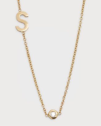 Zoe Lev Jewelry 14k Yellow Gold Personalized Asymmetric Initial & Diamond Bezel Necklace-AC