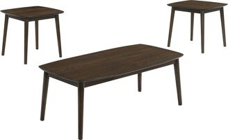 Lexi 3 Piece Coffee and End Table Set, Dark Walnut Brown Wood, Flared Legs