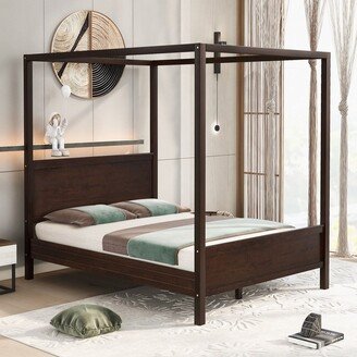 Tiramisubest Queen Size Canopy Platform Bed with Headboard and Footboard