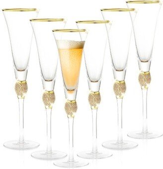 Berkware Sophisticated Champagne Trumpet Flutes with Gold Tone Rim and Brilliant Rhinestone Design - 9oz (Set of 6)