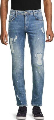 Distressed Mid Rise Slim Jeans