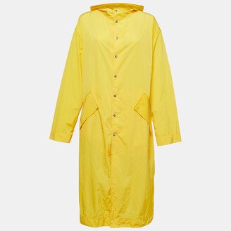 Yellow Logo Embroidered Nylon Button Front Hooded Raincoat S