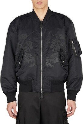 Equestrian Knight-Printed Zipped Bomber Jacket