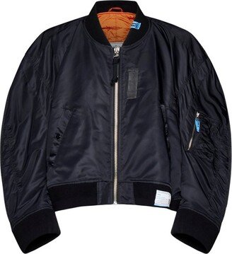 Logo-Patch Zipped Ruched Bomber Jacket