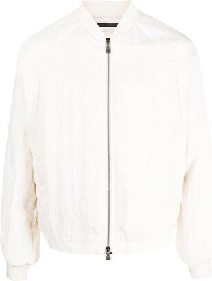 Zip-Up Crinkled Bomber Jacket