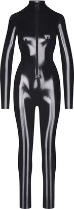 Stretch Vinyl Zip Front Catsuit | Onyx