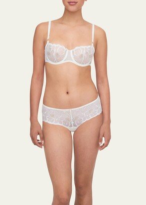 Fleur Floral-Embroidered Scalloped Demi Bra-AA