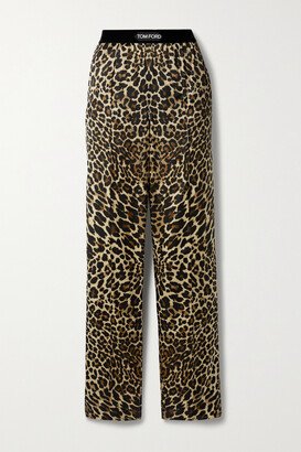 Velvet-trimmed Leopard-print Stretch-silk Satin Pants - Animal print