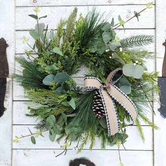 Winter Wreath For Front Door-Winter Wreaths-Christmas Decor-Holiday Decor-Evergreen Wreath - Evergreen & Pinecones