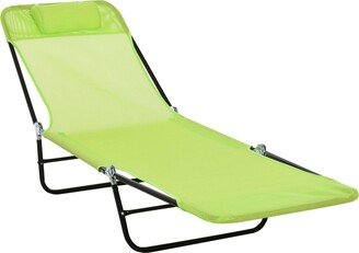 Portable Sun Lounger, Lightweight Folding Chaise Lounge Chair w/ Adjustable Backrest & Pillow for Beach, Poolside and Patio, Green & Black