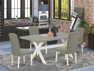 Modern Dining Table Set - Rectangular Table and Linen Fabric Upholstered Dining Chairs - Linen White Finish