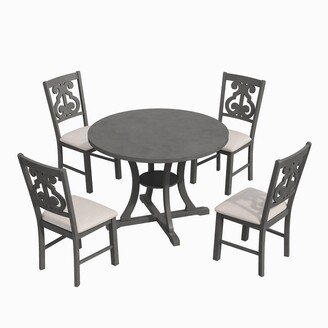 5-Piece Round Dining Table and Chair Set-AB