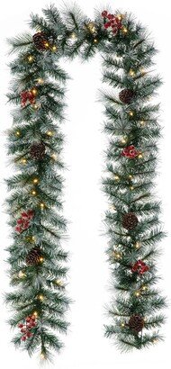 9' Pre-Lit Greenery Pine Cones and Berries Christmas Garland, with 50 Warm White Lights