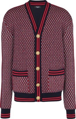 Monogram-Print Checked Wool Cardigan