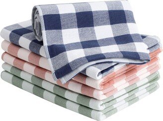 PiccoCasa 100% Cotton Plaid Absorbent Cleaning Kitchen Towel 6 Pcs Mixed Color 13 x 29