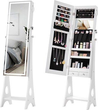 TOSWIN Fashion and Simple Jewelry Storage Mirror Cabinet With LED Lights, Luxurious interior for Living Room Or Bedroom