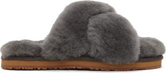 Gray Criss-Cross Shearling Slippers