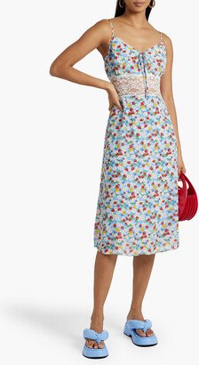 Chrissy lace-paneled printed crepe dress