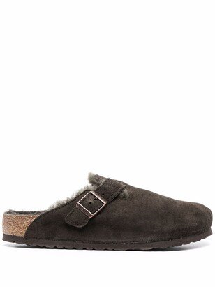 Boston shearling-trimmed suede slippers