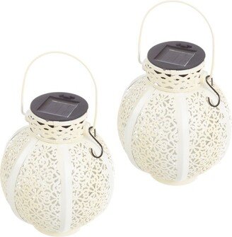 Set of 2 Solar Outdoor Lights - Hanging or Tabletop Rechargeable LED Lantern Set with 2 Shepherd Hooks for Outdoor Decor by Pure Garden (White)