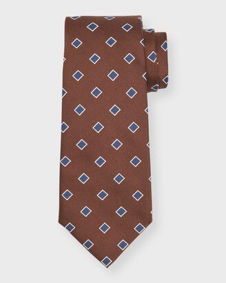 Men's Square-Print Silk 7-Fold Tie