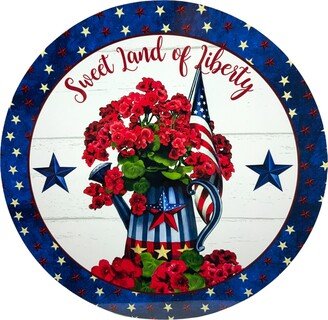 Sweet Land Of Liberty Patriotic Stars & Stripes Flag Wreath Attachment Round Sign, Maker Supplies, July 4Th, Veterans, Military
