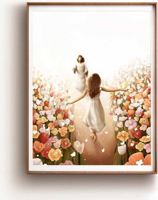 Christian Painting, Jesus & Girl Print, Woman Running To Jesus, Gift, Free, Christmas, Christ Lds Picture, Art, Gift For Her