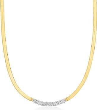 Diamond Herringbone Necklace in 18kt Gold Over Sterling