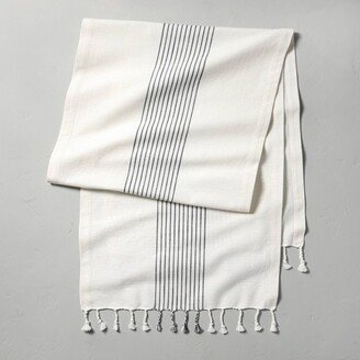 Core Stripes Twisted Fringe Oversized Table Runner Blue/Cream