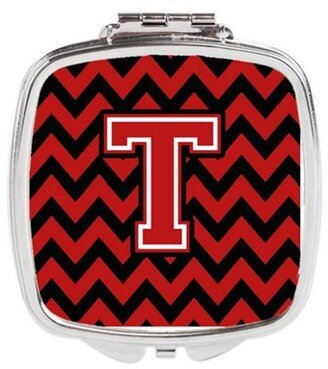 CJ1047-TSCM Letter T Chevron Black & Red Compact Mirror