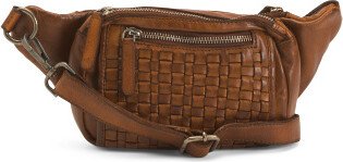 Leather Woven Triple Compartment Belt Bag