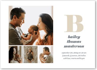 Birth Announcements: Bold Initial Birth Announcement, White, 5X7, Luxe Double-Thick Cardstock, Square