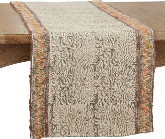 Saro Lifestyle Cotton Table Runner with Block Print Embroidered Design, 72 x 16