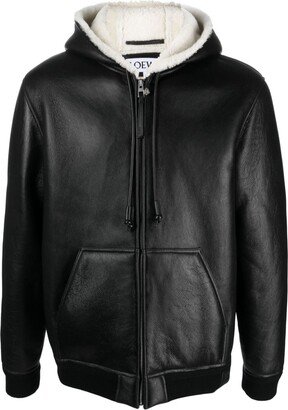 Anagram-patch leather hooded coat