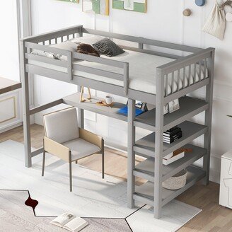 GEROJO Twin High Loft Bed with Storage Shelves and Desk