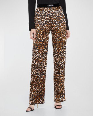 Leopard-Print Silk Pajama Pants