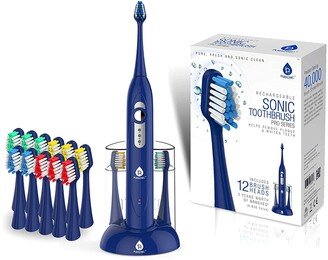 SmartSeries Electronic Power Rechargeable Sonic Toothbrush with 40,000 Strokes Per Minute, 12 Brush Heads Included,BLUE