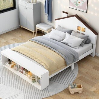 Full Size House Bed Platform Bed with LED Lights and Storage