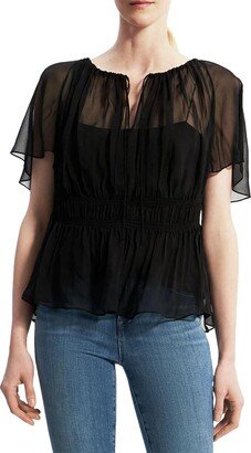 Womens Silk Smocked Blouse