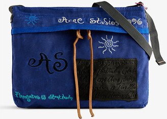 Blue Electric Blue Contrast-patch Cotton Cross-body bag