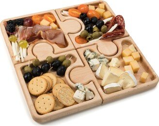 Wood Cheese Serving Board Set - Puzzle Style Charcuterie Boards For Meat Appetizers Platter Of 4 Christmas Gifts