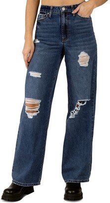 Juniors' Cotton High-Rise Distress Skater Jeans