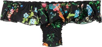 Floral-Print Ruffled Bikini Bottoms