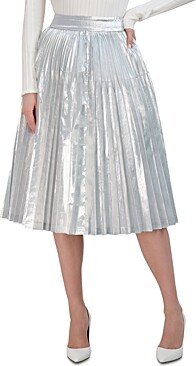 Lame Pleated Midi Skirt