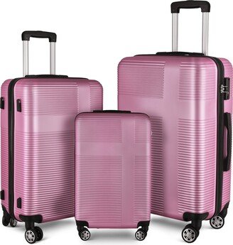 EDWINRAY 3 Piece Spinner Luggage Sets ABS Lightweight Luggage Suitcase with Hooks & TSA Lock, Suitcase Travel Sets 202428, Pink