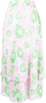 Floral-Print Layered Midi Skirt